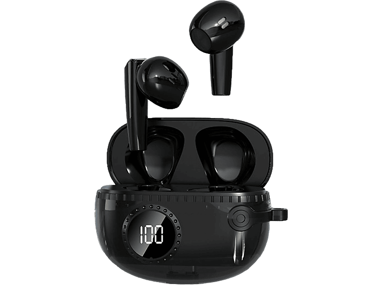schwarz Kopfhörer Mini-Smart-Touch, KINSI LED-Display Smart Funk-Kopfhörer, Bluetooth Ladekoffer, In-ear