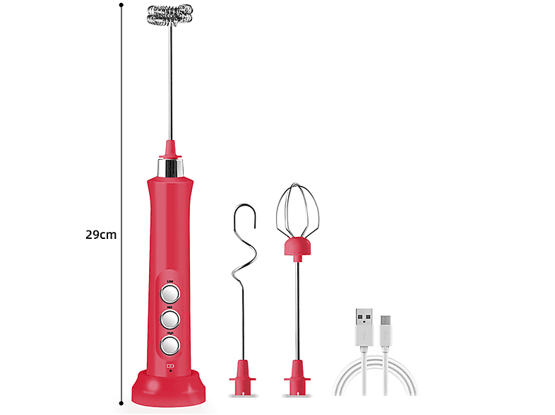 LACAMAX Roter elektrischer Milchaufschäumer - 3 Geschwindigkeitsstufen mit praktischer Ladestation Milchaufschäumer, Rot, 2,5 Watt