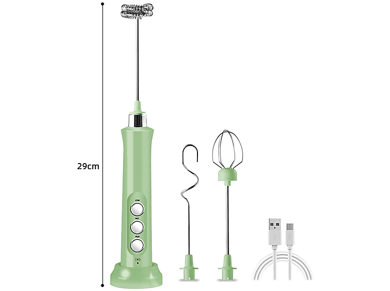 LACAMAX Grüner elektrischer Milchaufschäumer - 3 Geschwindigkeitsstufen mit praktischer Ladestation Milchaufschäumer, Grün, 2,5 Watt