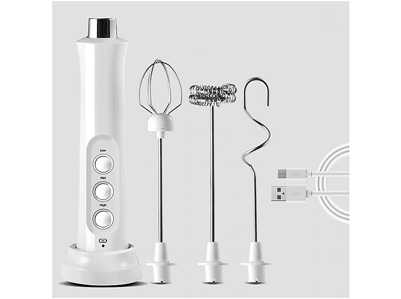 LACAMAX Weißer Milchaufschäumer, Watt Ladestation elektrischer Milchaufschäumer 3 mit - praktischer Weiß, Geschwindigkeitsstufen 2,5
