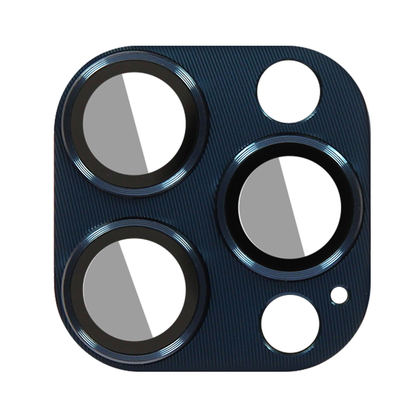 Protezione per lenti della fotocamera blu con più aperture circolari.