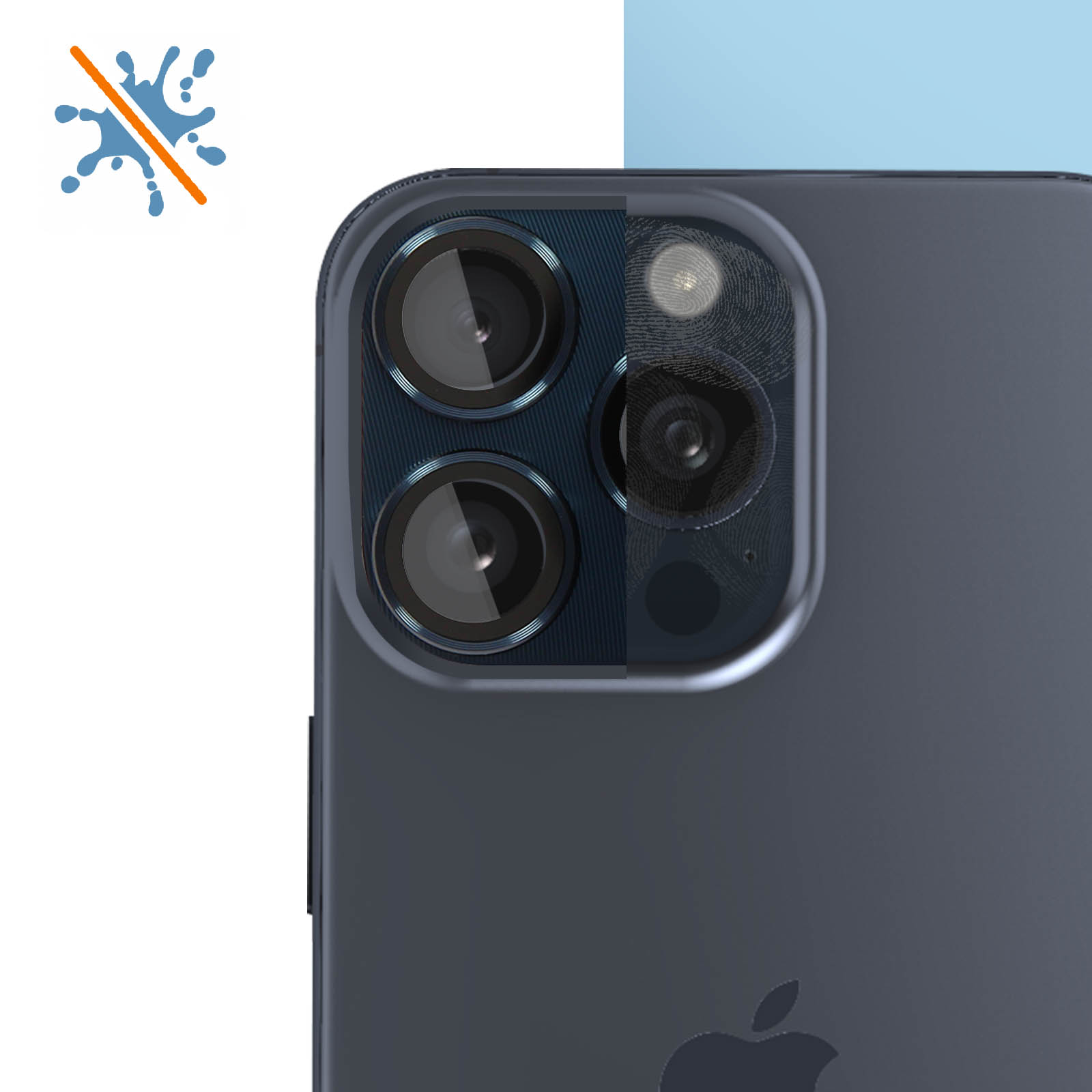 Un primo piano di un modulo fotocamera del telefono con tre lenti e un flash.