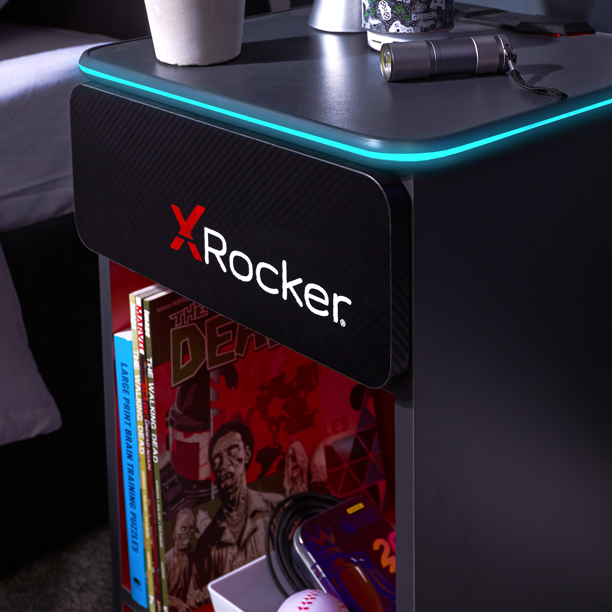 Nachttisch Gaming X ROCKER LED-Nachttisch Carbon-Tek