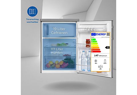 EXQUISIT KS18-4-H-170E inoxlook Kühlschrank mit Gefrierfach (E, 850 mm hoch,  Inoxlook) | MediaMarkt