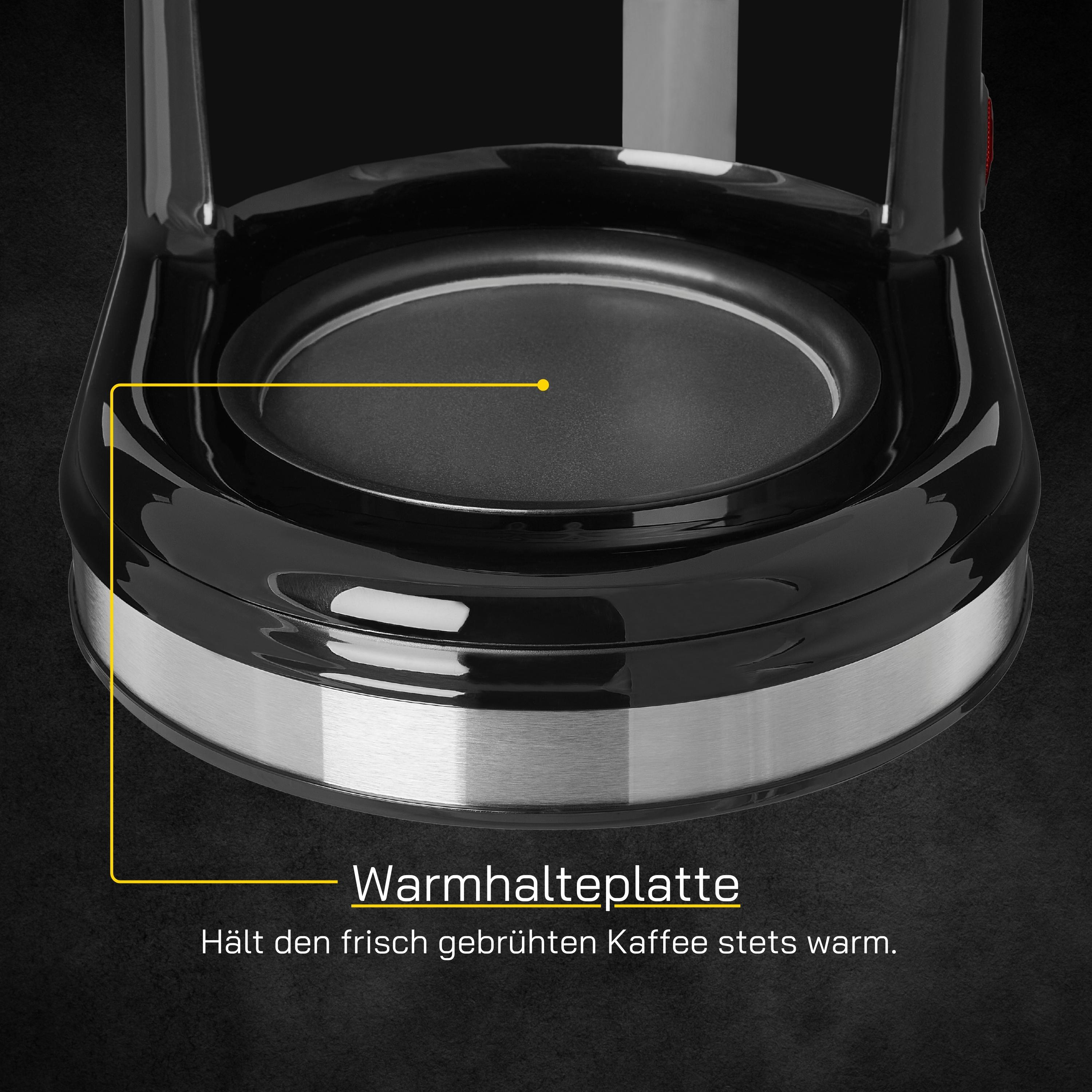 Kaffeemaschinenbasis: schwarz, silberner Rand, rund, mit Textetikett.