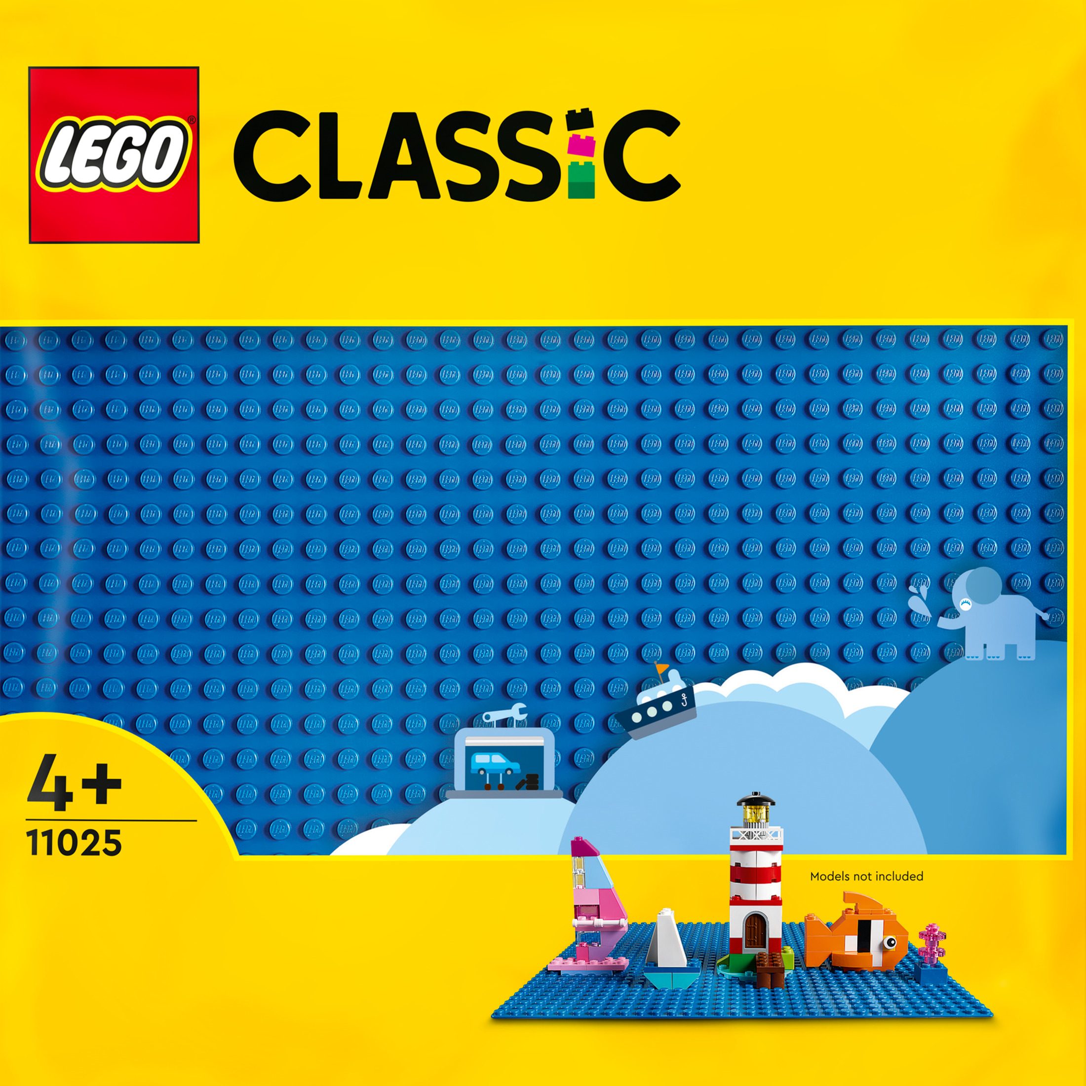 Pudełko zestawu LEGO Classic. Pudełko przedstawia klocki LEGO, łódź, latarnię morską i inne małe konstrukcje.