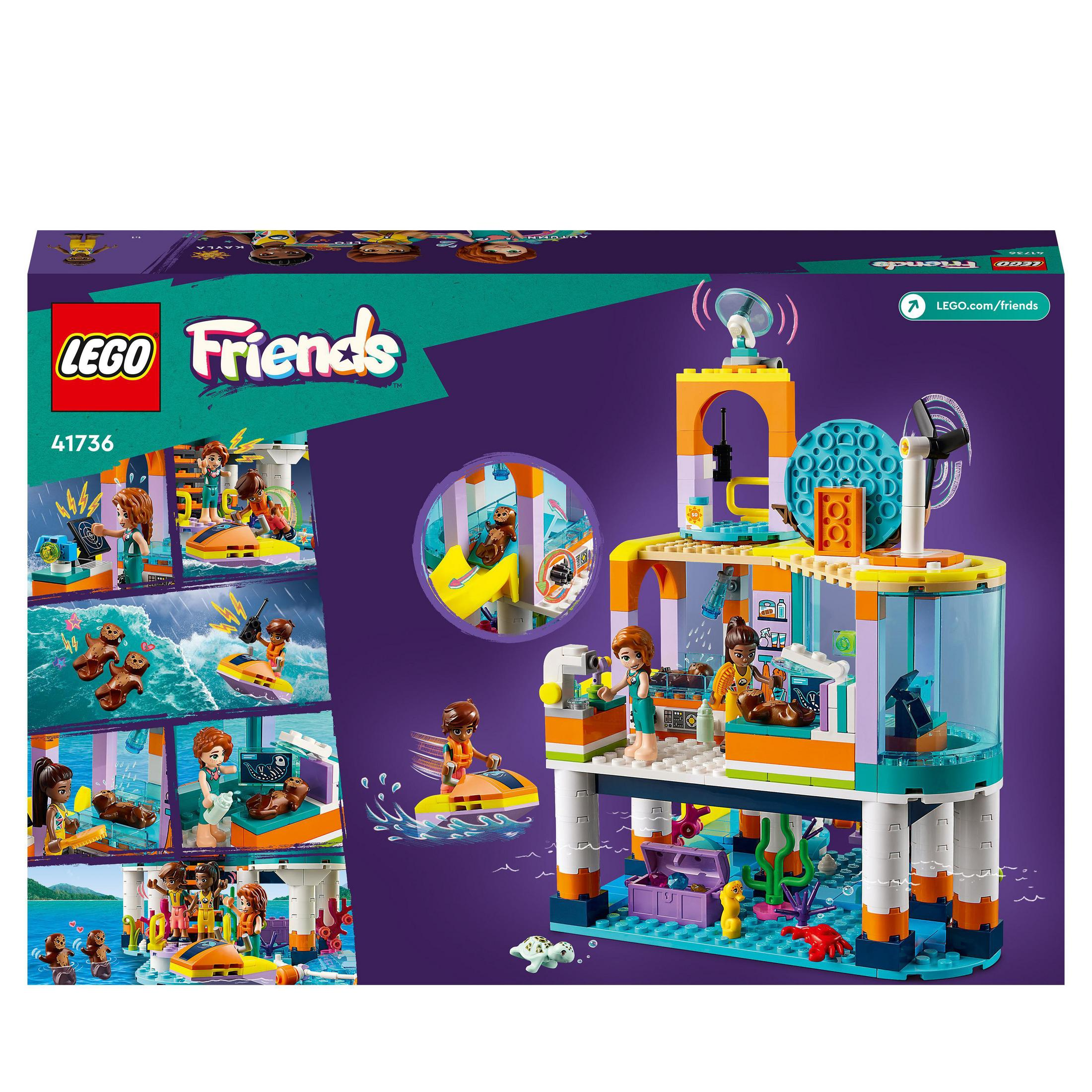 LEGO Friends-Box-Set mit einer Strandresort-Szene mit Figuren und einem Boot.