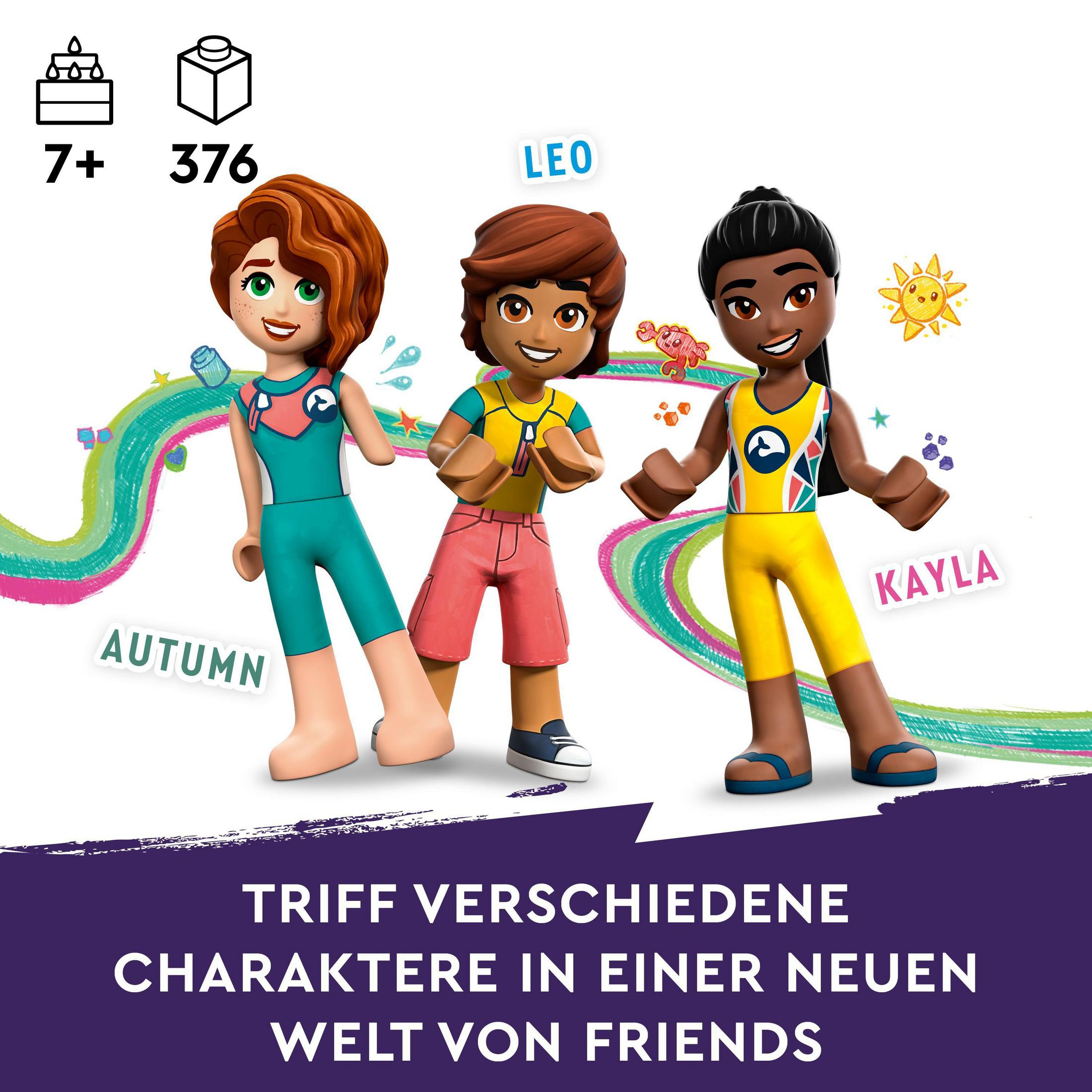 Drei Lego-Figuren von Personen mit den Namen Autumn, Leo und Kayla darüber.