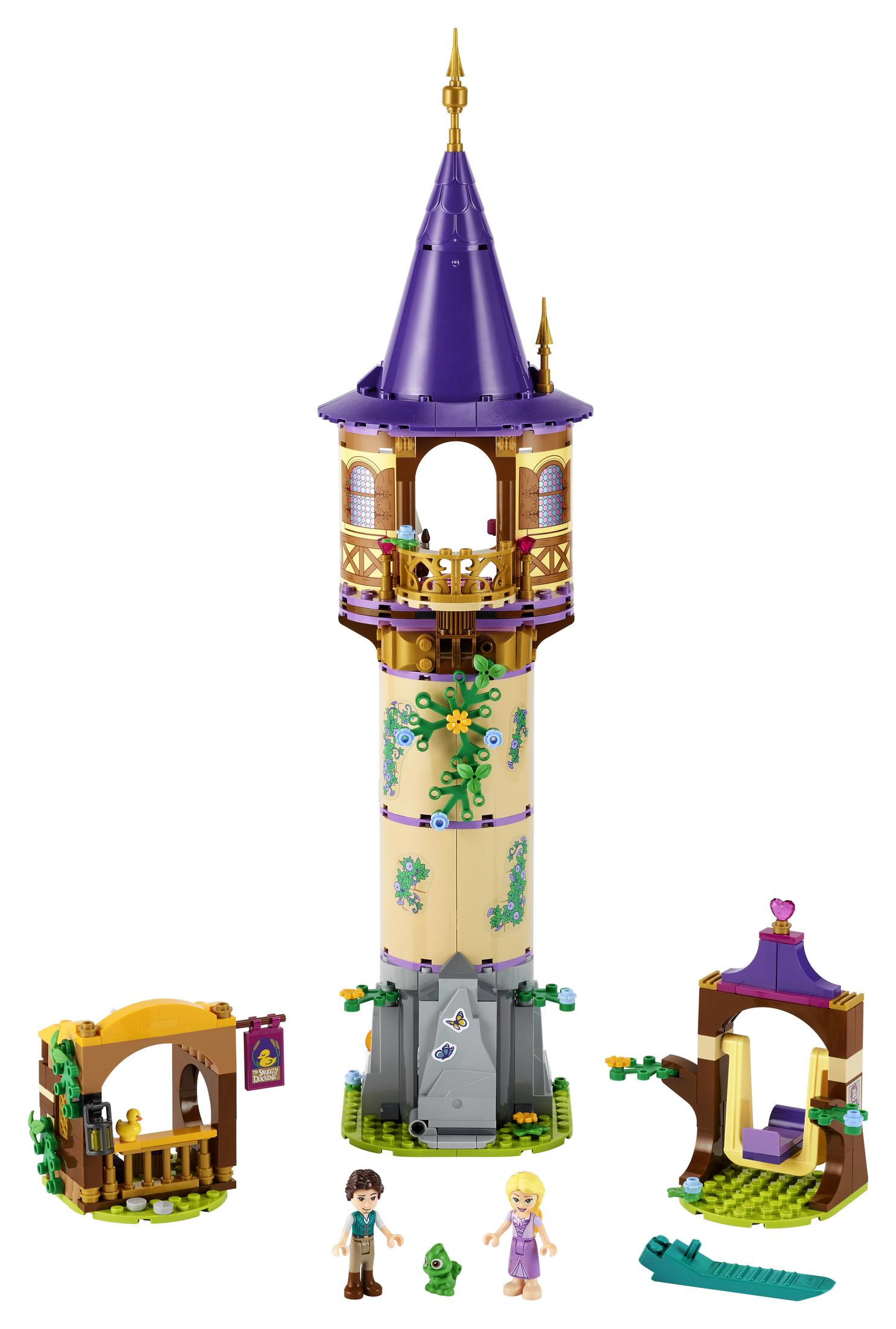 LEGO Disney Rapunzels Turm-Set mit Figuren und Zubehör.