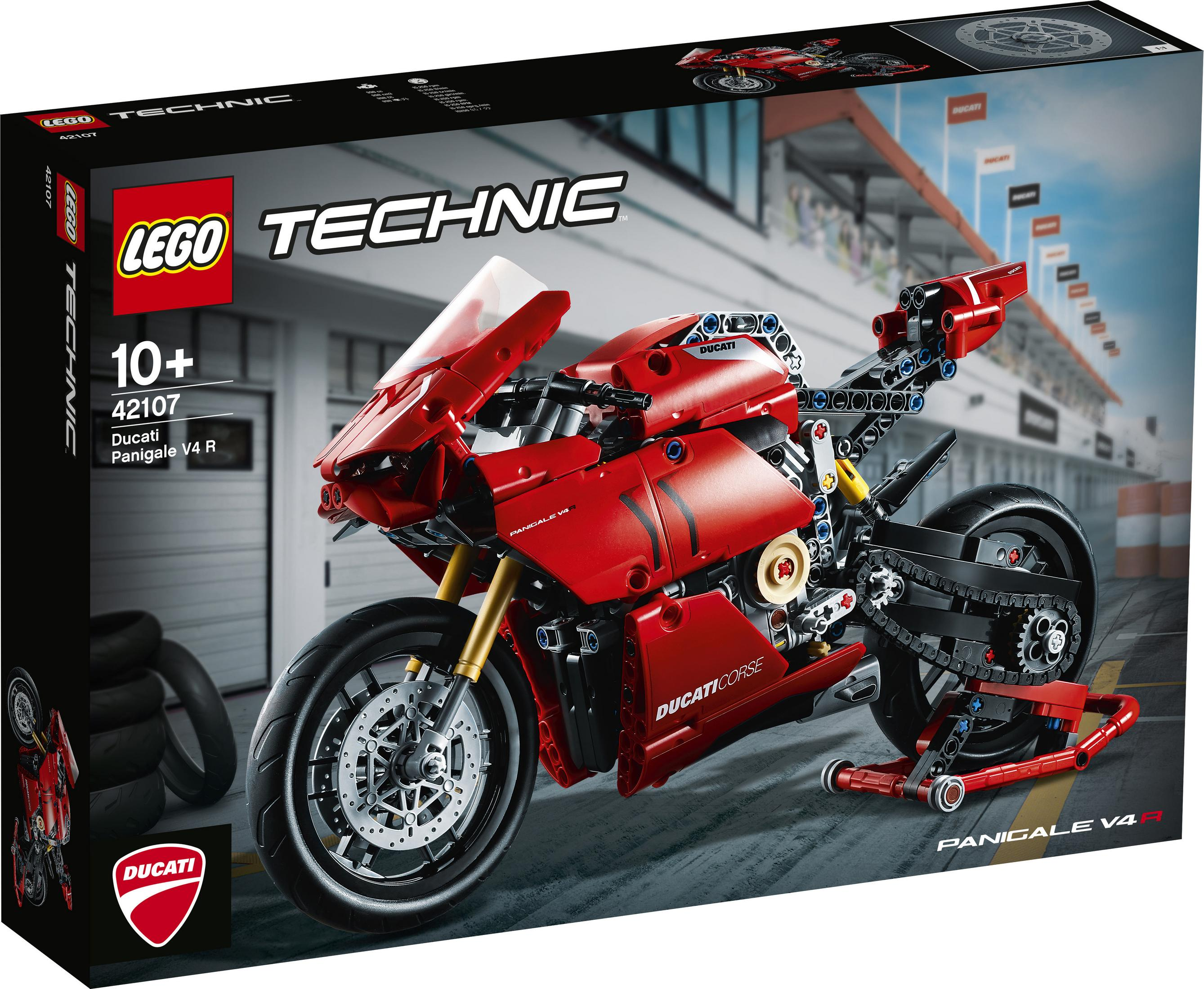 Pudełko zestawu LEGO Technic Ducati Panigale V4 R, prezentujące motocykl.