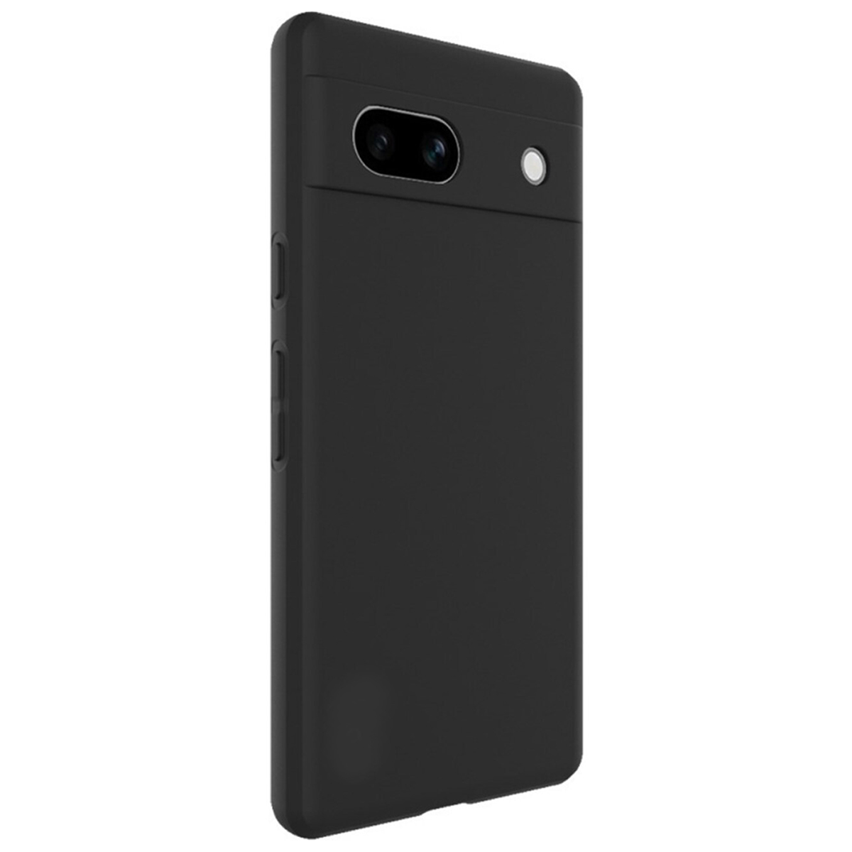 Eine schwarze Handyhülle mit Aussparung für zwei Linsen und einen Blitz, auf weißem Hintergrund.