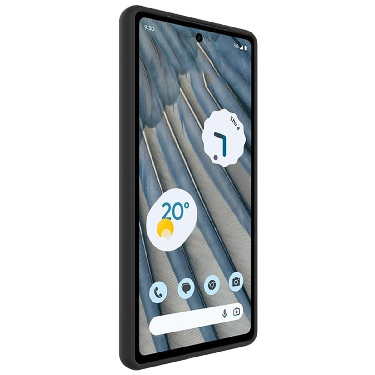 Schwarzes Telefon mit Hülle. Der Bildschirm zeigt App-Symbole. Weißer Hintergrund.