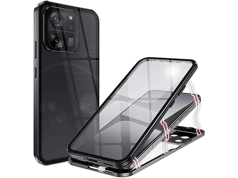 / / Cover, 13T Aluminium Schwarz 13 T Metall Transparent Pro, Glas Magnet Grad WIGENTO Xiaomi, 360 Hülle, Beidseitiger Full