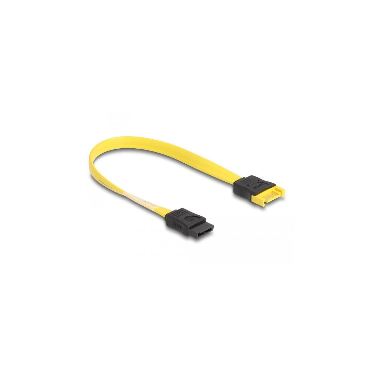 Un cavo SATA giallo con connettori neri.
