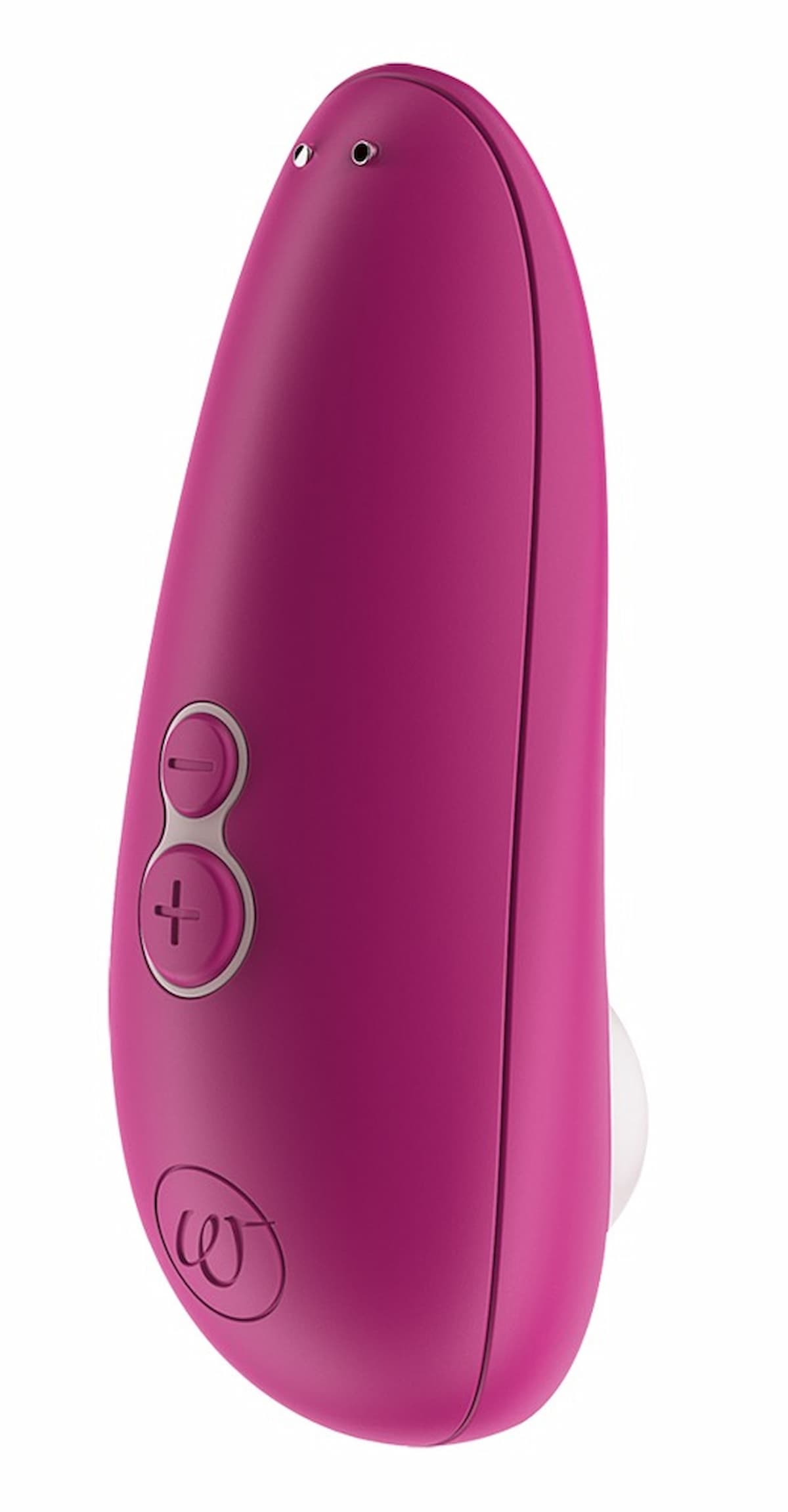 Ein rosa Sexspielzeug mit zwei Knöpfen, vertikal gehalten, zur Stimulation bestimmt.