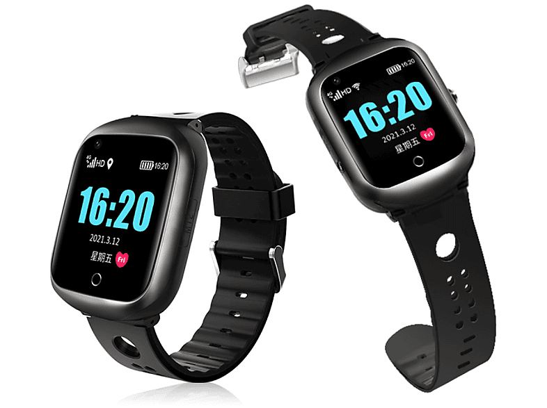 Schwarz Smartwatch INF mit Silikon, Herzfrequenz, Videoanruf Smartwatch Schlafüberwachung, GPS-Ortung,