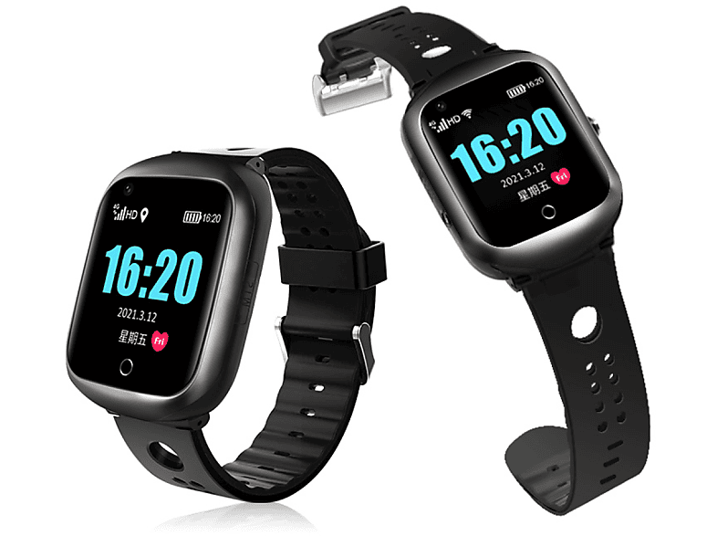INF Smartwatch mit GPS-Ortung, Herzfrequenz, Schlafüberwachung, Videoanruf Smartwatch Silikon, Schwarz