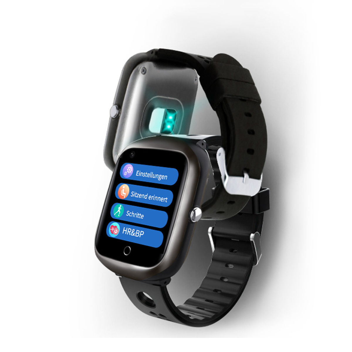 Smartwatch Schwarz Smartwatch GPS-Ortung, Herzfrequenz, Schlafüberwachung, INF Videoanruf mit Silikon,