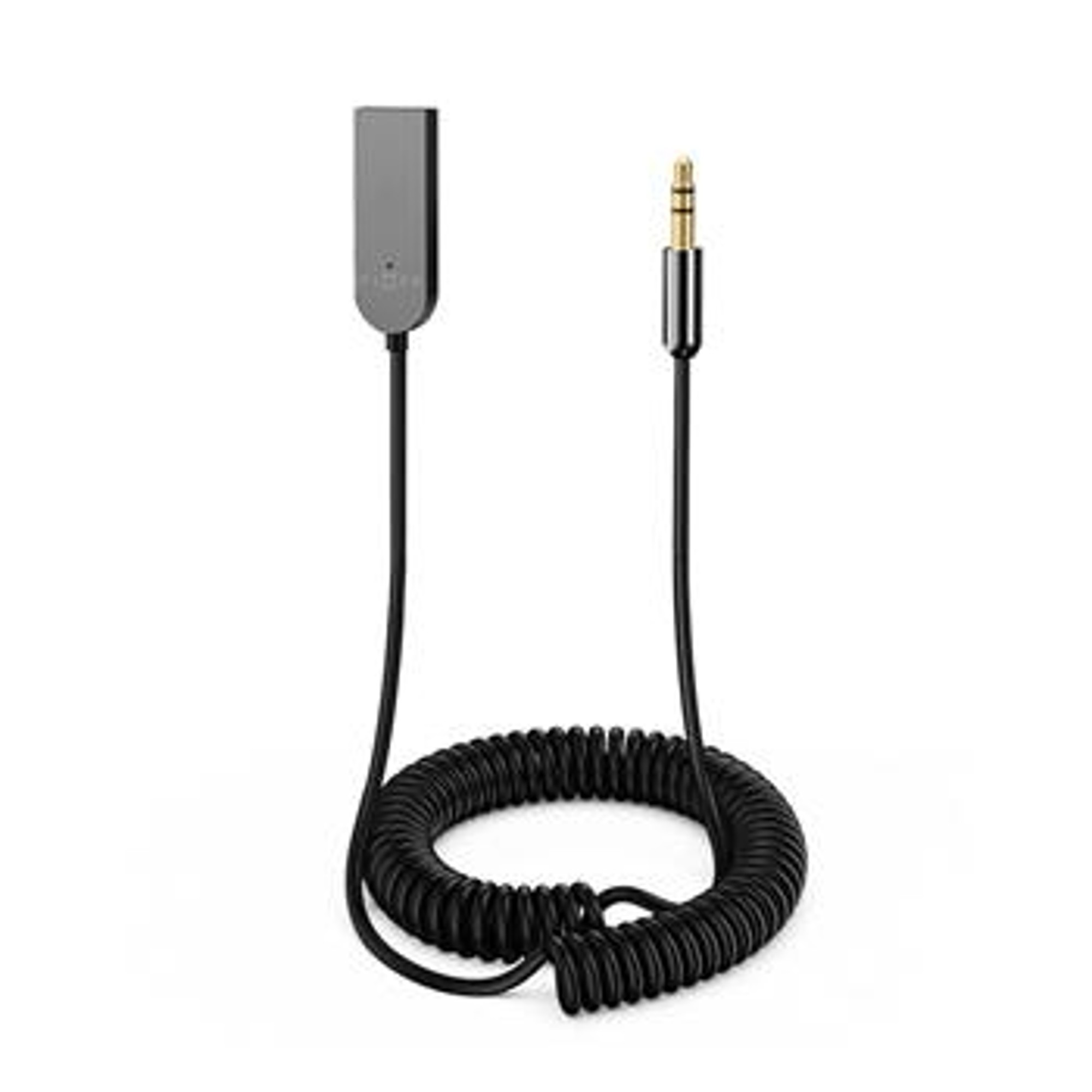 Cavo audio nero. Ha un jack da 3,5 mm e un connettore per collegarsi al dispositivo.