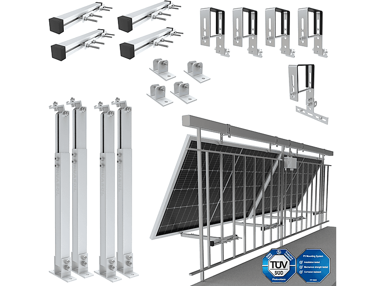 NUASOL Balkonkraftwerkhalterung Geländer Befestigung 2 Solarmodule Photovoltaik, Silber