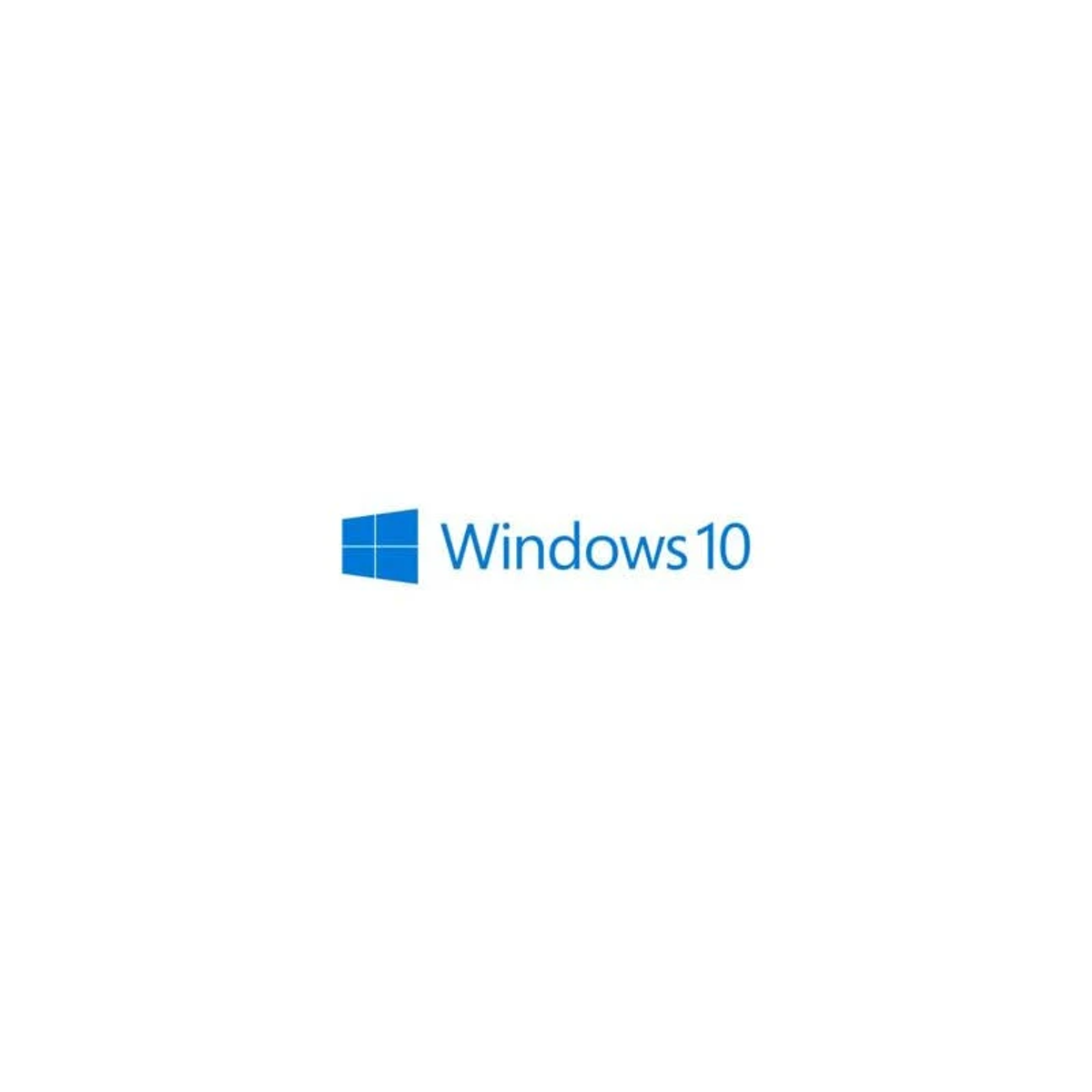Sfondo bianco, logo blu di Windows 10 e il testo "Windows 10".