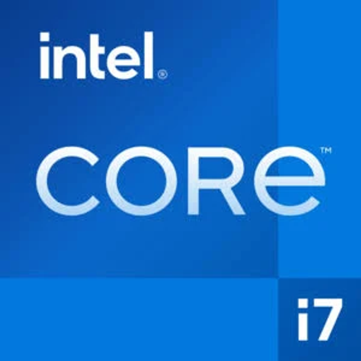 Un quadrato blu con il logo Intel Core i7.