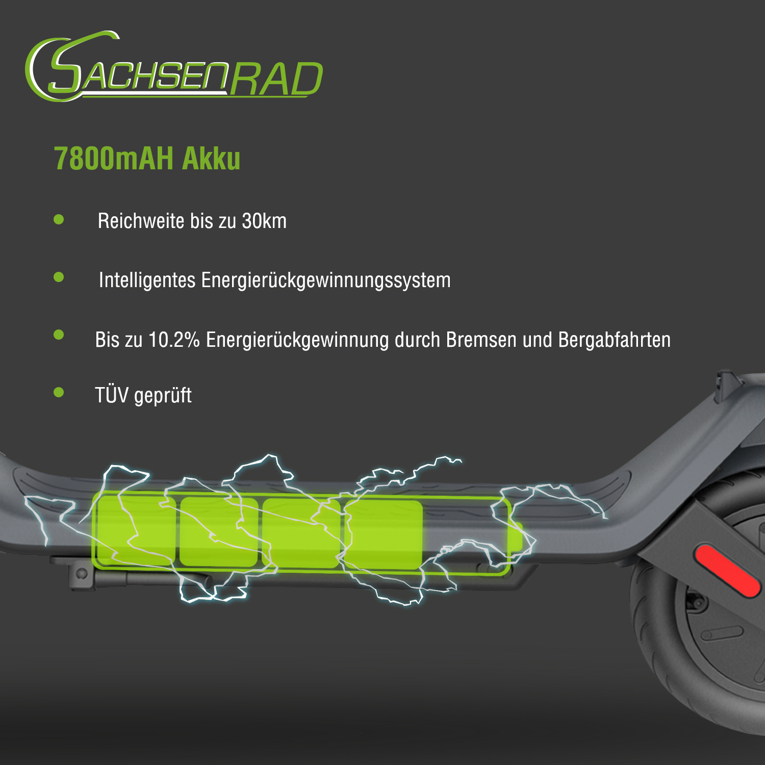 Straßenzulassung Scooter SACHSENRAD Faltbarer mit Elektro Elektroroller Scooter E-Roller Zoll, (ABE), E (10 weiß)