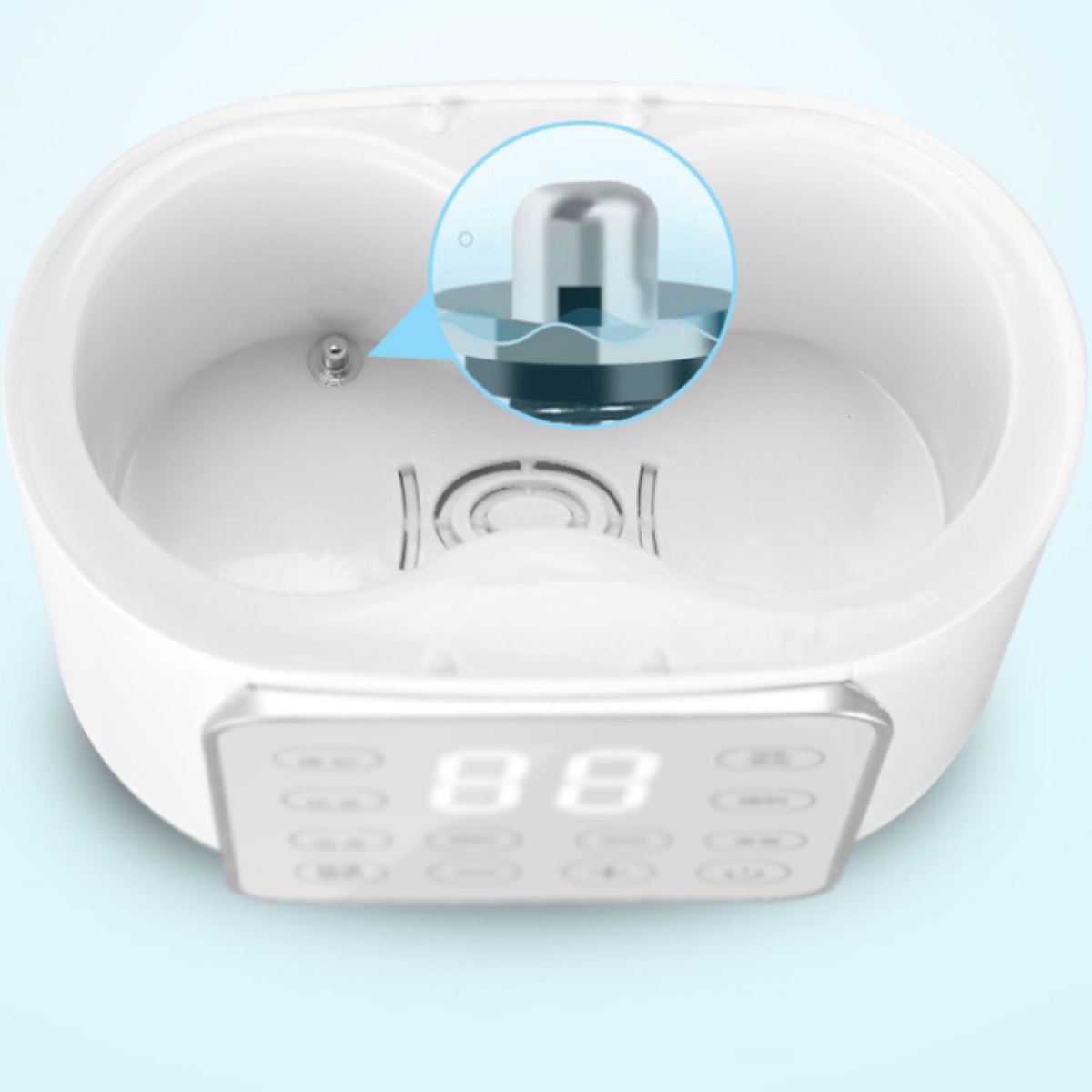LACAMAX Weißer Haushalts-Ultraschallreiniger Weiß Ultraschallreiniger, Start - 360°-Reinigung Knopfdruck, per