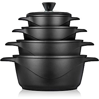 Batería de cocina - BRIEBE MGK12S - Batería de Cocina Inducción 8 Piezas, Aluminio Fundido, 4 Ollas, 4 l, Aluminio Fundido, Negro