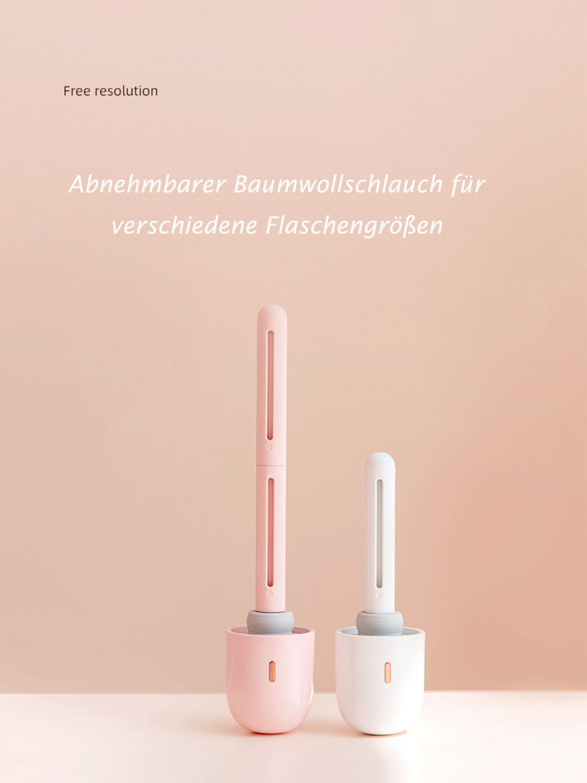 Zwei rosa-weiße Flaschenbürsten mit hellrosa Hintergrund.