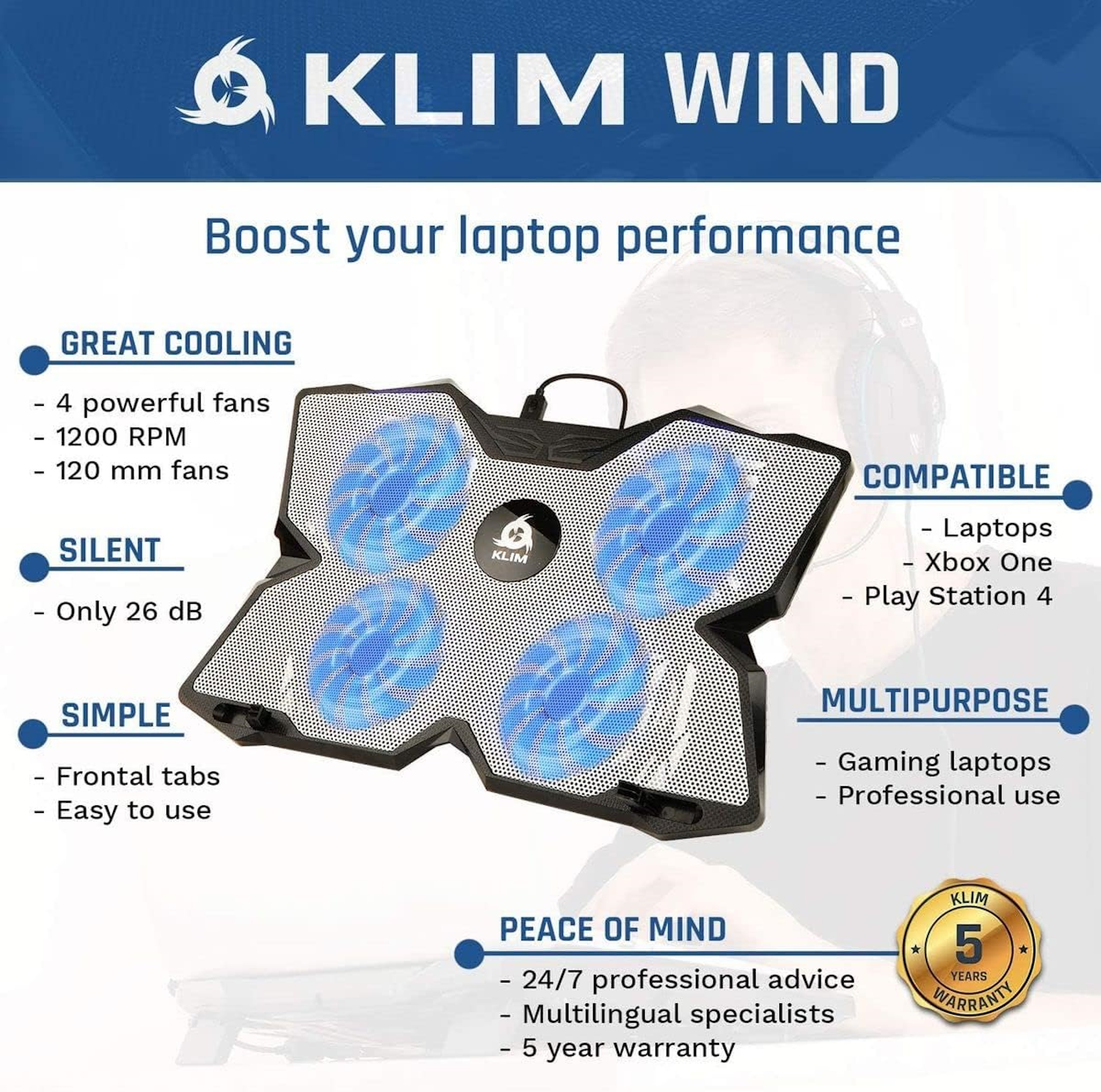 Wind Laptop Kühler Wind Metal KLIM White,