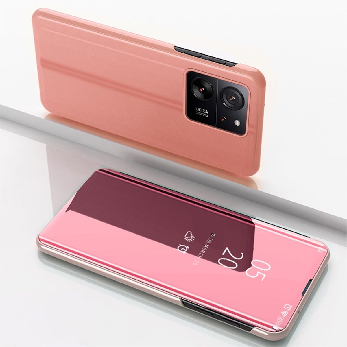 WIGENTO View Smart Spiegel Cover / Mirror 13T Xiaomi, mit 13T Bookcover, Pink Funktion, Wake UP Pro