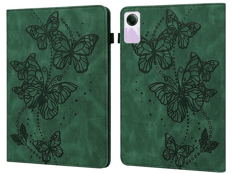 WIGENTO Aufstellbare Kunst-Leder Tasche Schmetterling Motiv, Bookcover, Xiaomi, Redmi Pad 2 / SE 11 Zoll, Grün