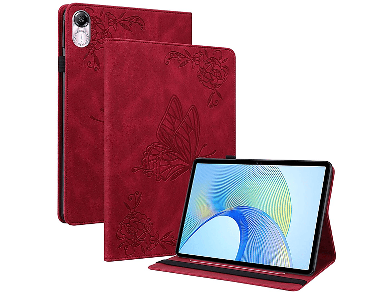 WIGENTO Aufstellbare X8 / Pad Honor, Bookcover, Pro, Schmetterling Motiv, Tasche Kunst-Leder Rot X9