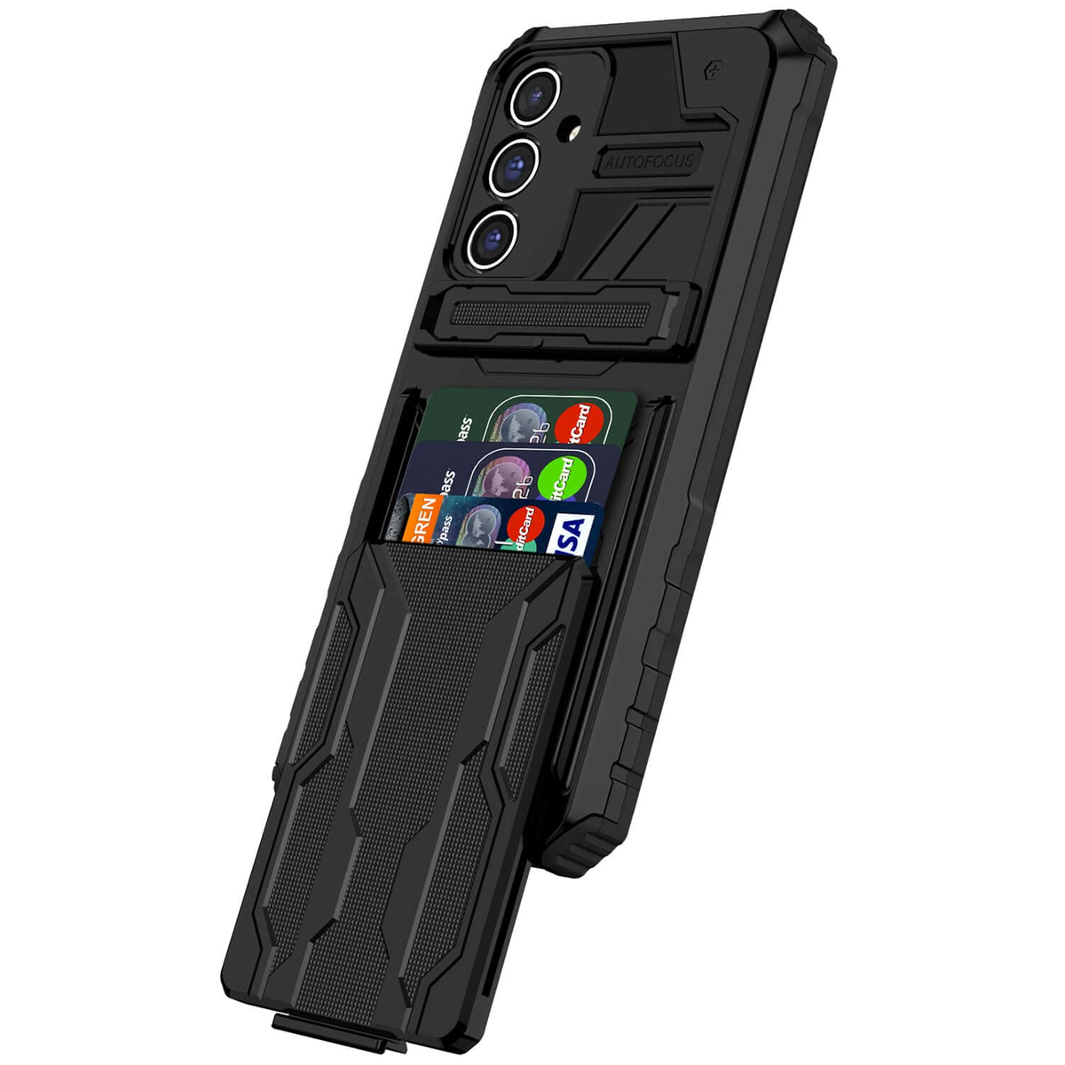 WIGENTO Shockproof Armor Hülle mit Backcover, Galaxy Kartenfach, A54 5G, Samsung, Schwarz