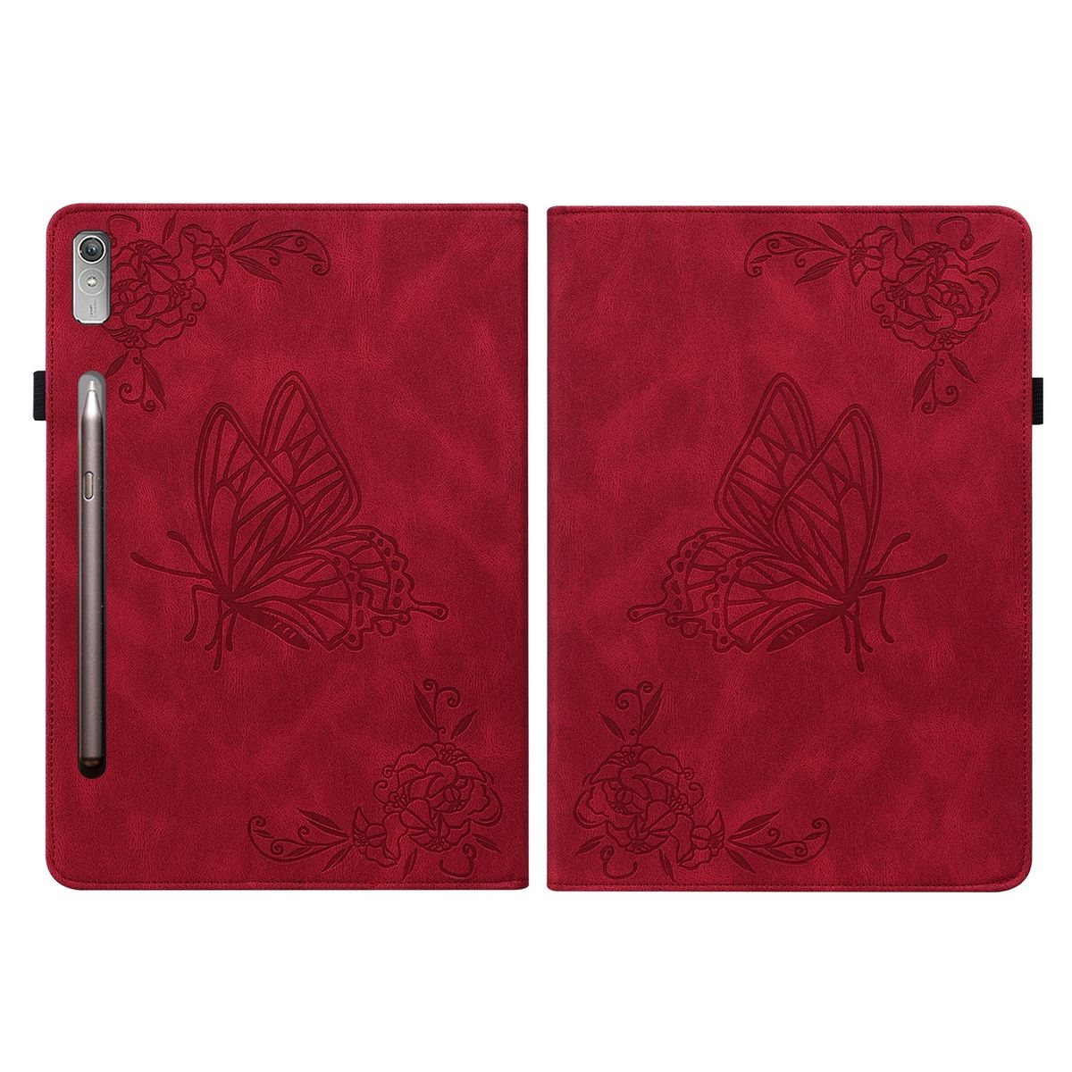 WIGENTO Aufstellbare Kunst-Leder Tab Motiv, Schmetterling 12.7, Lenovo, Rot Tasche P12 Bookcover