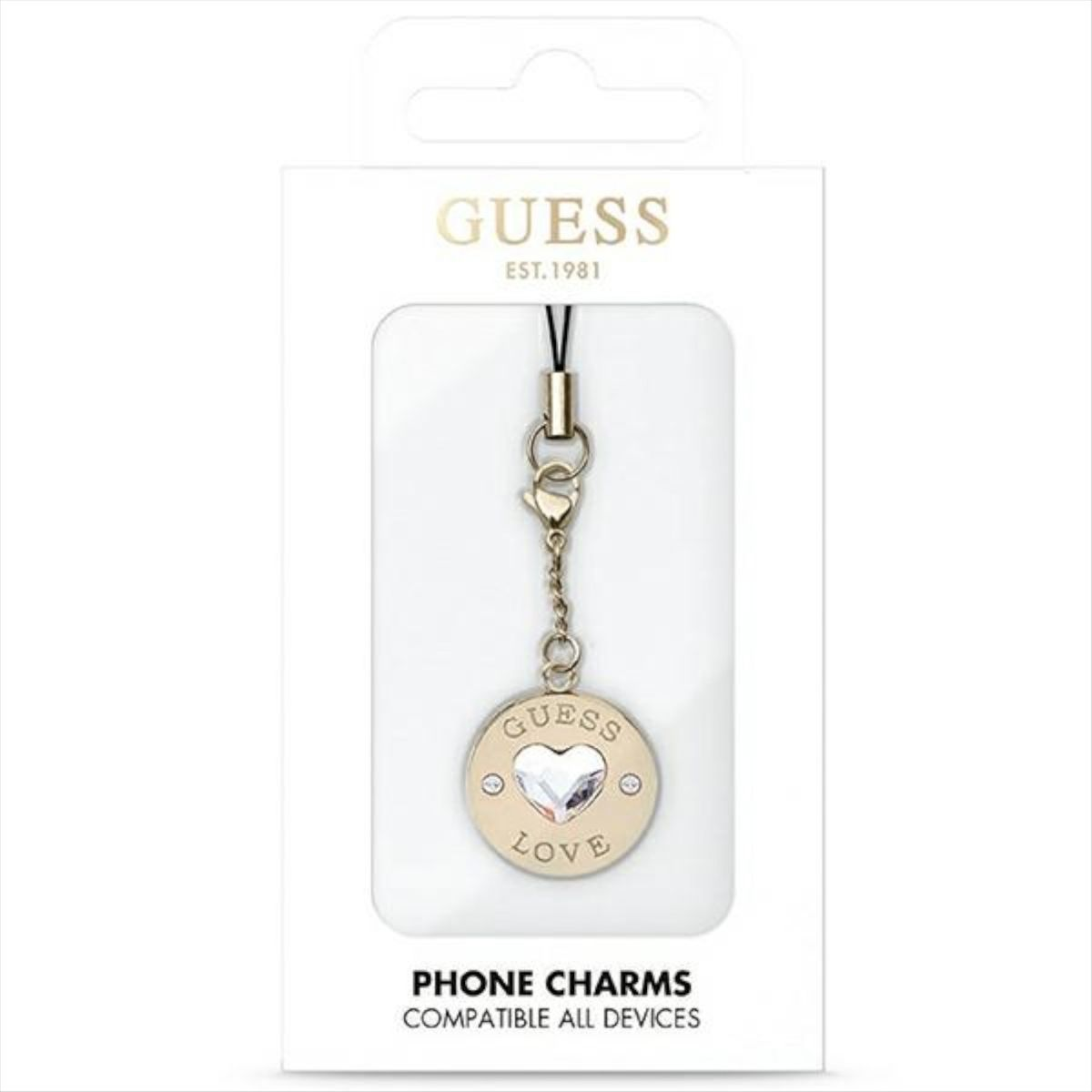GUESS Guess Heart Umhängetasche, Phone Diamond Strap Charm Universell, Anhänger, Universell, Gold