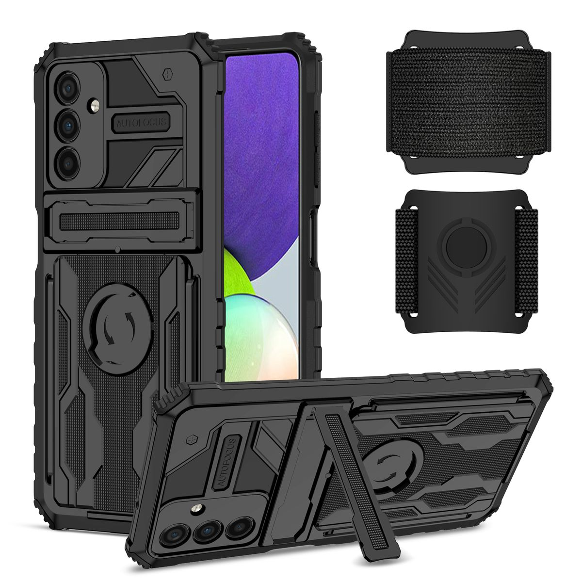 WIGENTO Shockproof Armor Hülle mit Samsung, Backcover, Galaxy Schwarz Armband, A54 5G