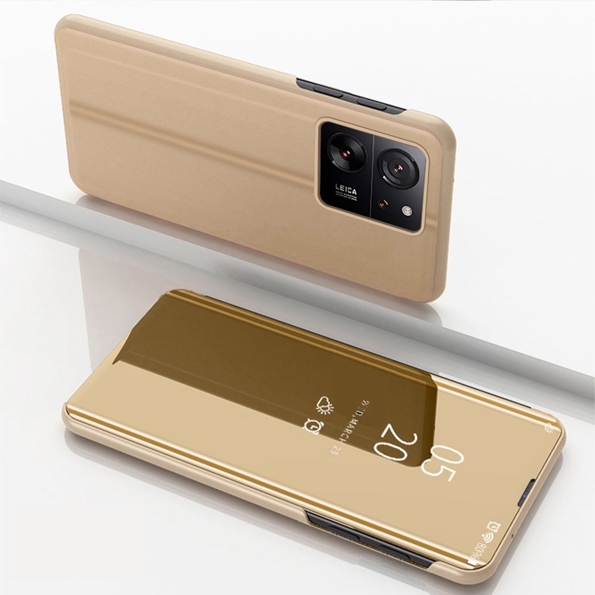 UP Mirror Funktion, 13T Gold mit Wake WIGENTO Smart Bookcover, / 13T Xiaomi, View Cover Spiegel Pro,