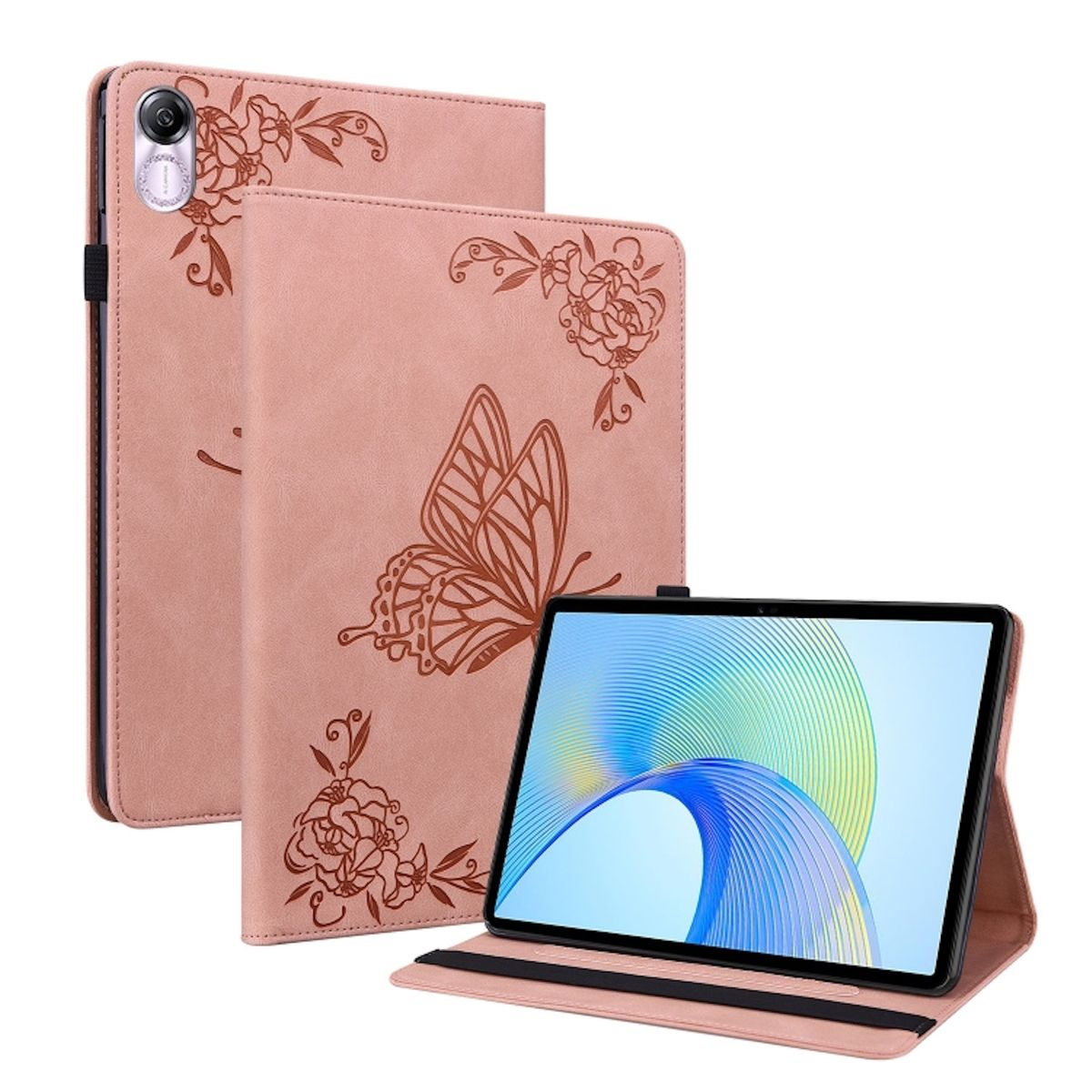 Honor, X8 WIGENTO / Aufstellbare Pink Tasche Kunst-Leder Pro, X9 Pad Bookcover, Schmetterling Motiv,