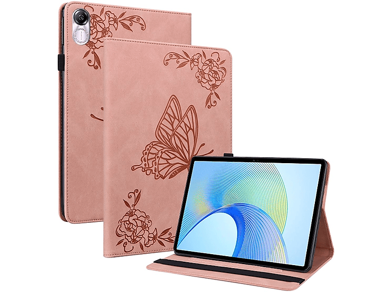 WIGENTO Aufstellbare Kunst-Leder Tasche Schmetterling Motiv, Bookcover, Honor, Pad X9 / X8 Pro, Pink