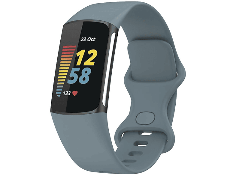 WIGENTO Kunststoff / Silikon Sport Dunkel 6 Fitbit, Größe Band Grün L, Ersatzarmband, Charge 5, 