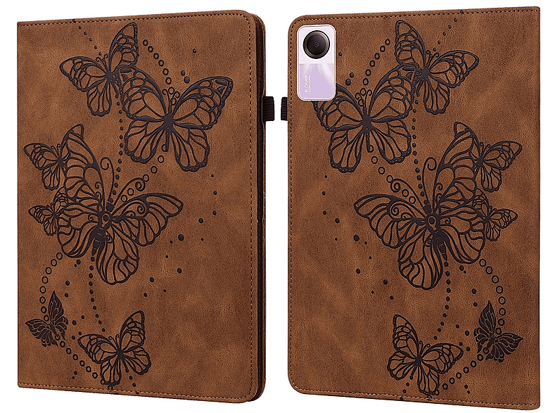 WIGENTO Aufstellbare Kunst-Leder Tasche Schmetterling Motiv, Bookcover, Xiaomi, Redmi Pad 2 / SE 11 Zoll, Braun