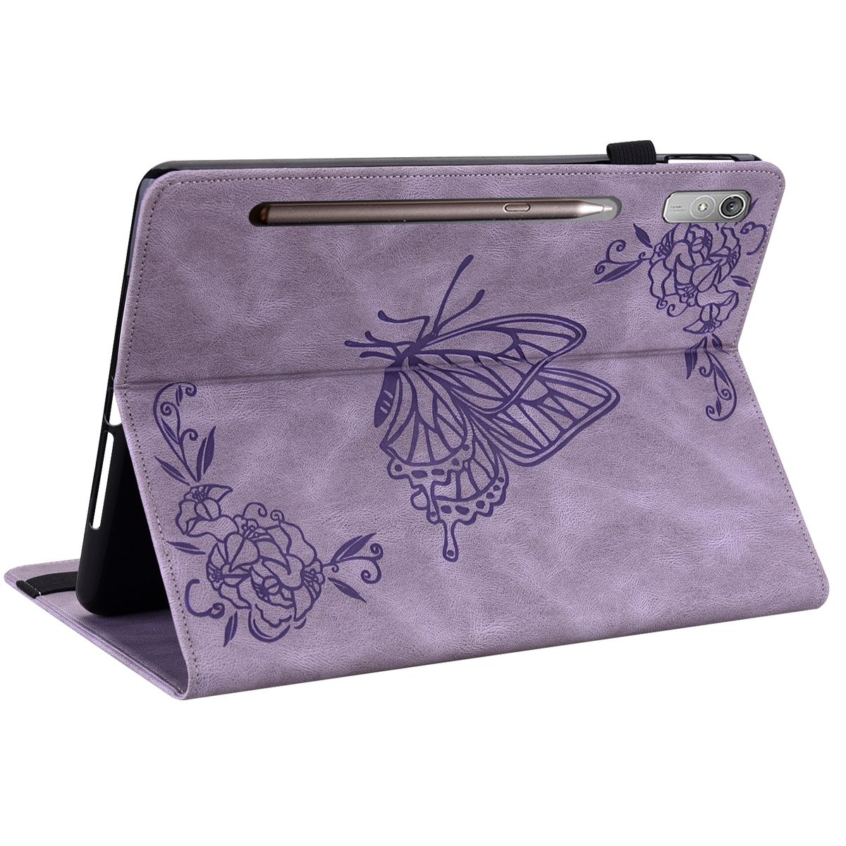 Tab 12.7, Schmetterling Kunst-Leder Tasche Lila Aufstellbare WIGENTO Motiv, P12 Lenovo, Bookcover,