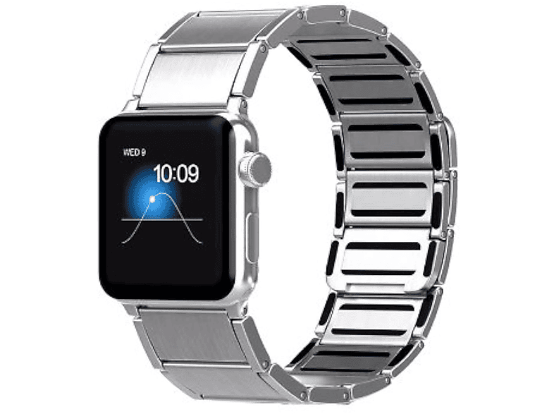 WIGENTO Stahl Metall Design Band, Ersatzarmband, Apple, Watch Series 9 8 7 41 / 6 SE 5 4 40 / 3 2 1 38mm, Silber