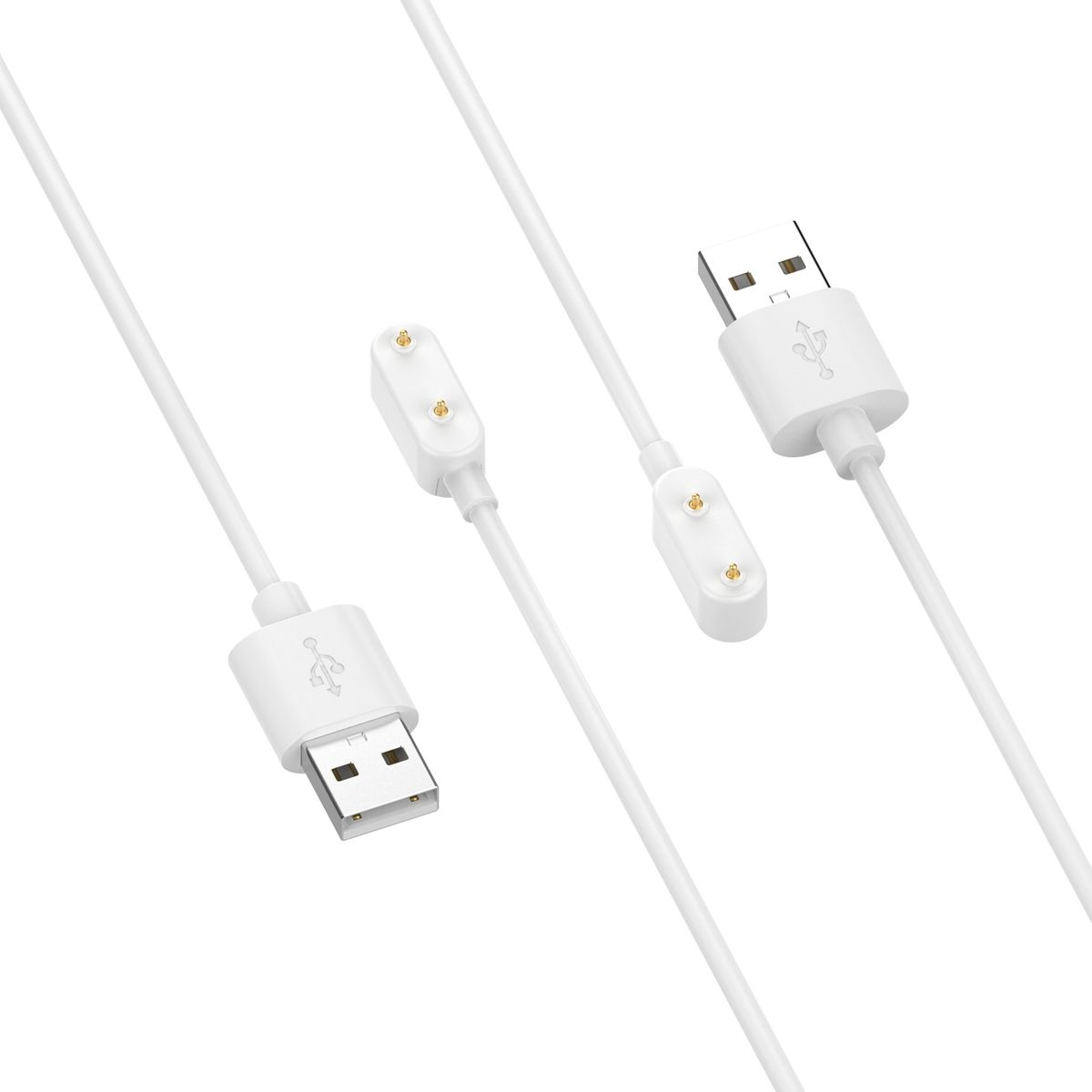 Drei weiße USB-Kabel mit weißen Anschlüssen.
