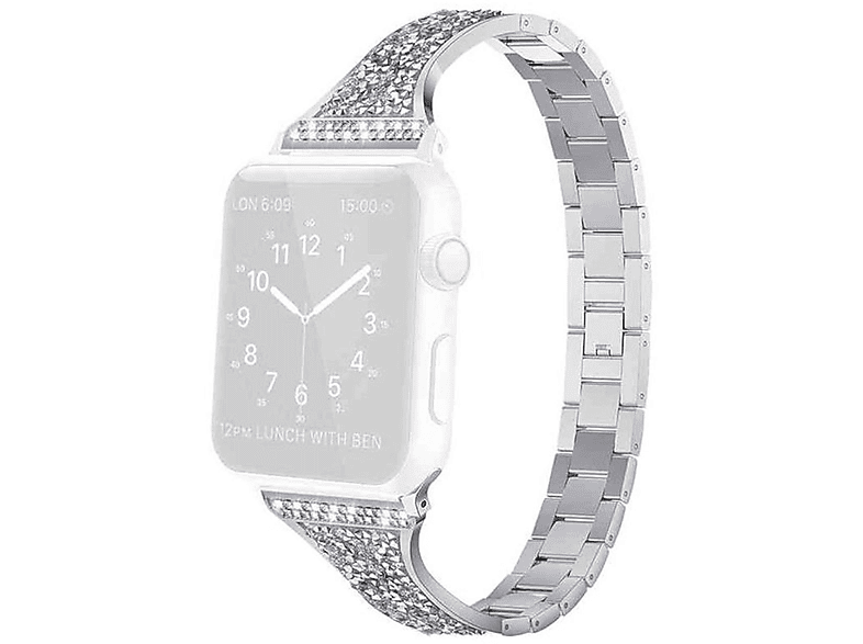 WIGENTO Stahl / Diamant Style Design Band, Ersatzarmband, Apple, Watch Series 9 8 7 41 / 6 SE 5 4 40 / 3 2 1 38mm, Silber