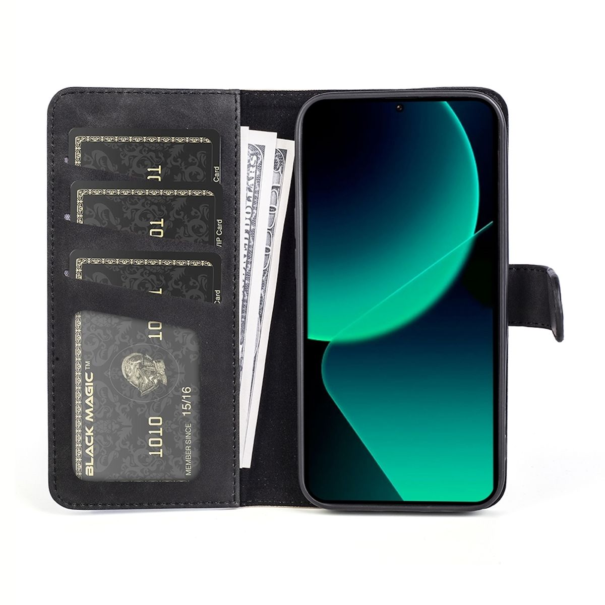 Xiaomi, Tasche Pro, 13T 13T & Geld Schwarz Wallet WIGENTO 2farbige Bookcover, / Kreditkarten mit Fach, Book