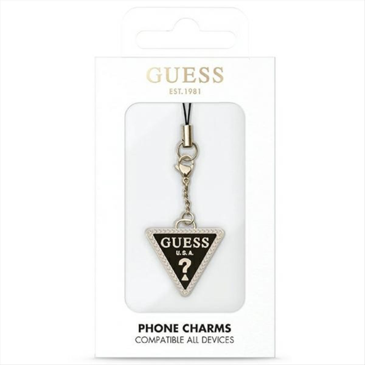 GUESS Guess Phone Strap Triangle Rhinestones Anhänger, Universell, Diamond Charm Umhängetasche, Schwarz Universell, with