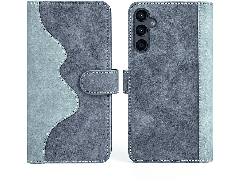 Wallet A15, Geld WIGENTO Tasche Galaxy Bookcover, Fach, mit & 2farbige Kreditkarten Samsung, Book Blau